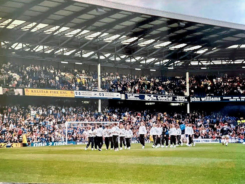 Everton Ladies parade the League trophy at Goodison before a men's match in 1998