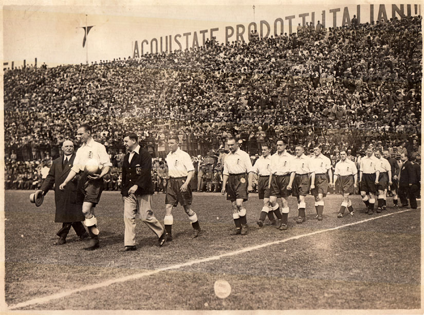 Tommy with the England team coming out for the match v Italy in 1933