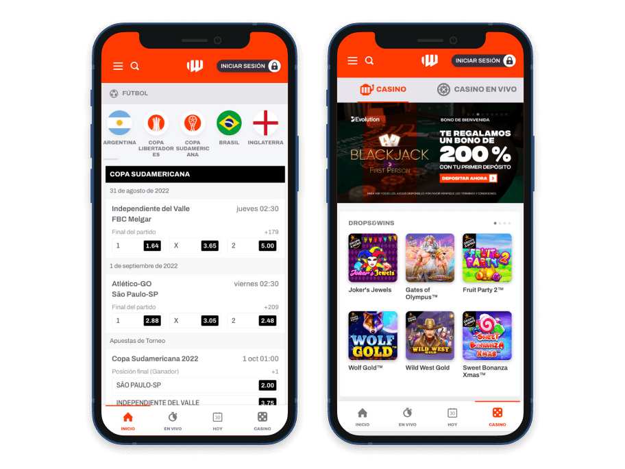Interfaz de la app de Betwarrior