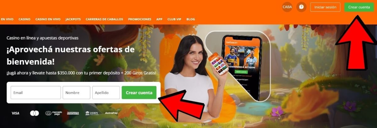 abrir una cuenta en Betsson
Hac&eacute; clic en &ldquo;Crear cuenta&rdquo;
