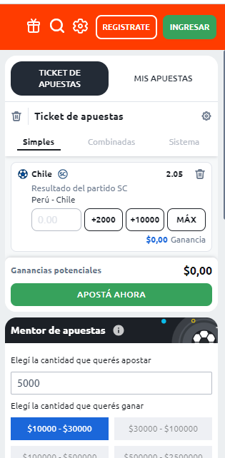 Captura de Betano Argentina: ticket de apuestas
