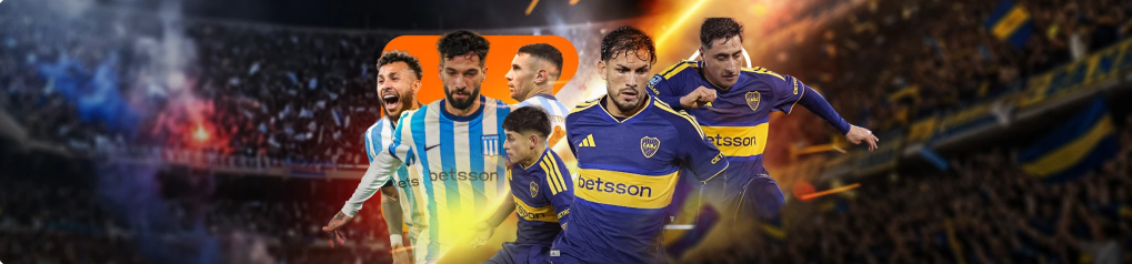 Banner de Betsson Argentina, jugadores de boca con la camiseta sponsor Betsson