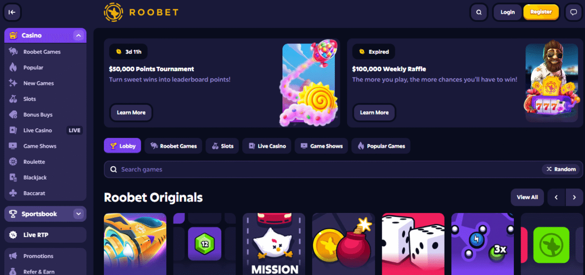Roobet home page