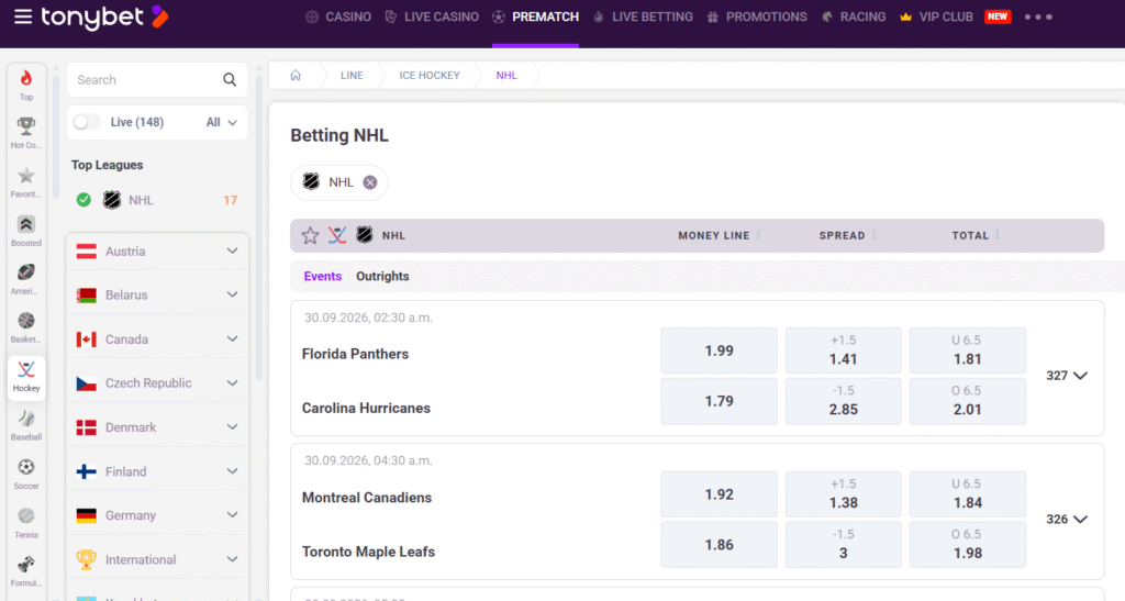 NHL betting sites