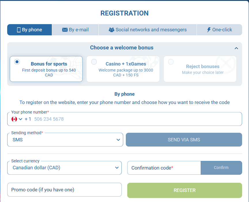 1xbet registration