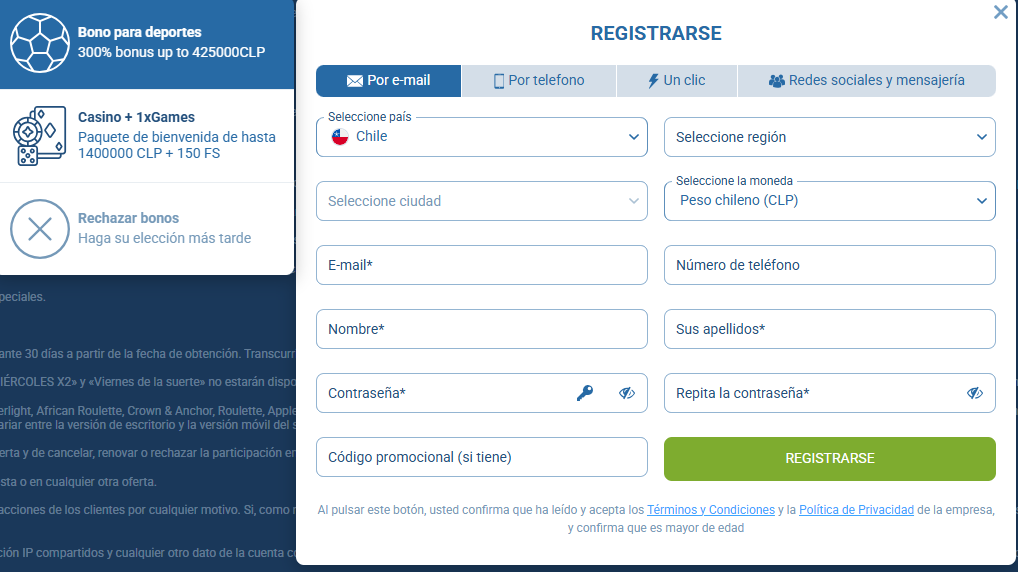 C&oacute;digo promocional 1xBET