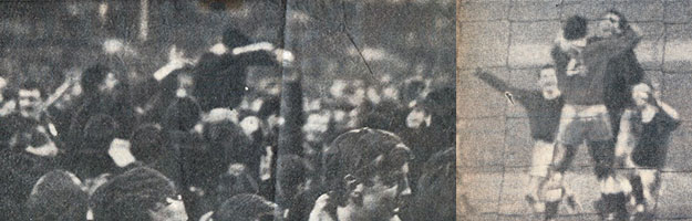 Supporters invade the pitch; Hurst is mobbed after scoring the penalty winner