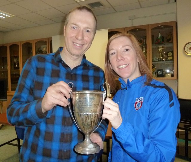 WJ Sawyer Cup Feb 2014 held by Rob Sawyer and Alice Watson County Development Manager at Liverpool County FA