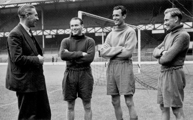 Cliff Britton chatting to Peter Farrell and colleagues in 1949