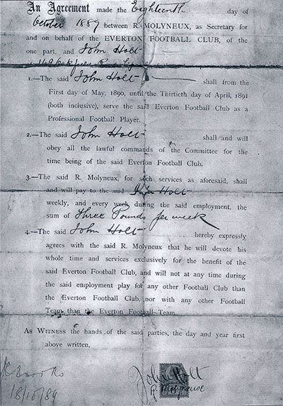 Johnny's Everton contract for the 1889/90 season