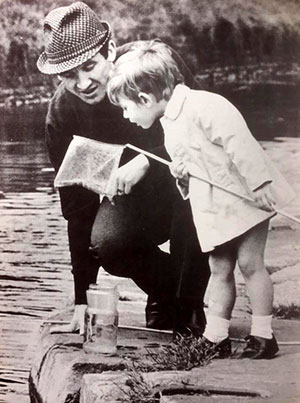 Johnny Morrissey and John Jr fishing for tiddlers while Celia was in hospital