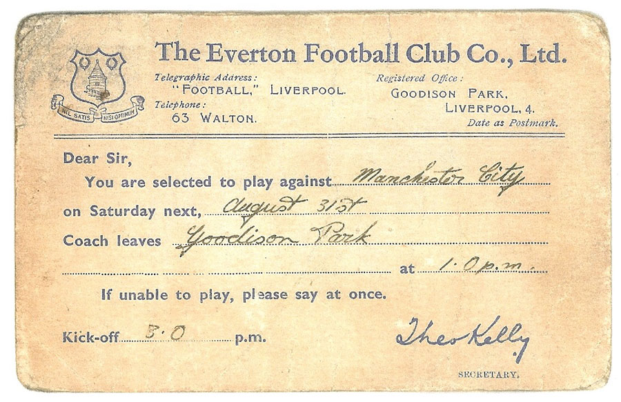 Everton first team selection postcard