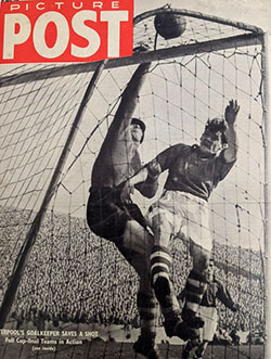 Eddie Wainwright challenges the Liverpool keeper in the 1950 FA Cup semi-final