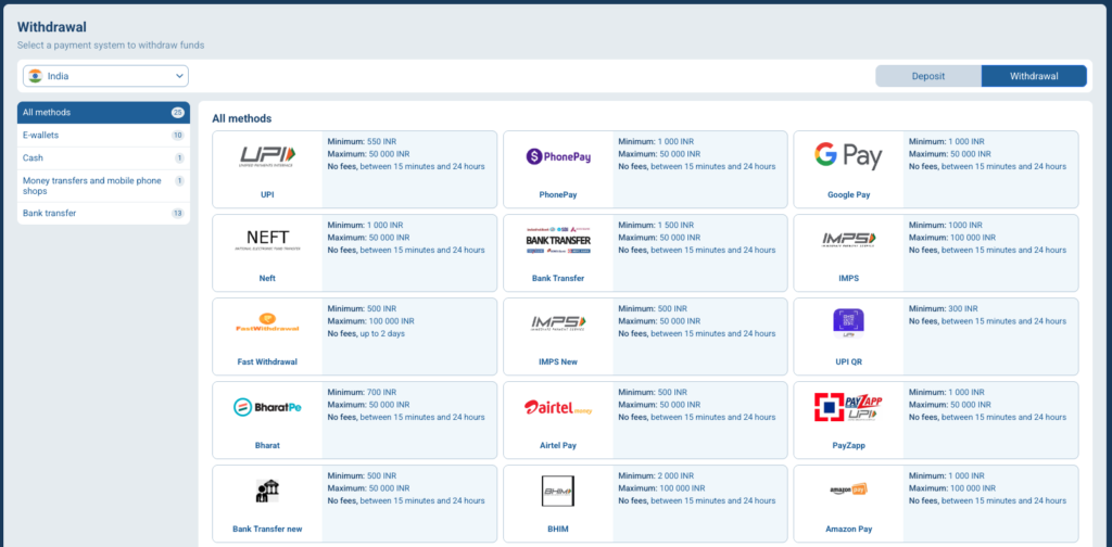 1xbet payment methods