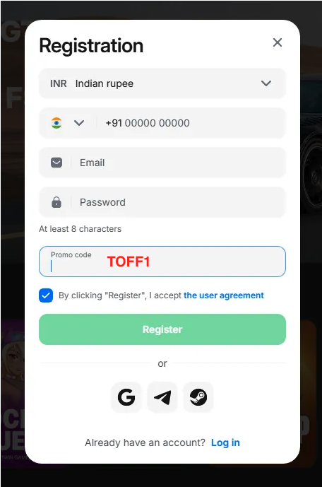 1win promo code TOFF1