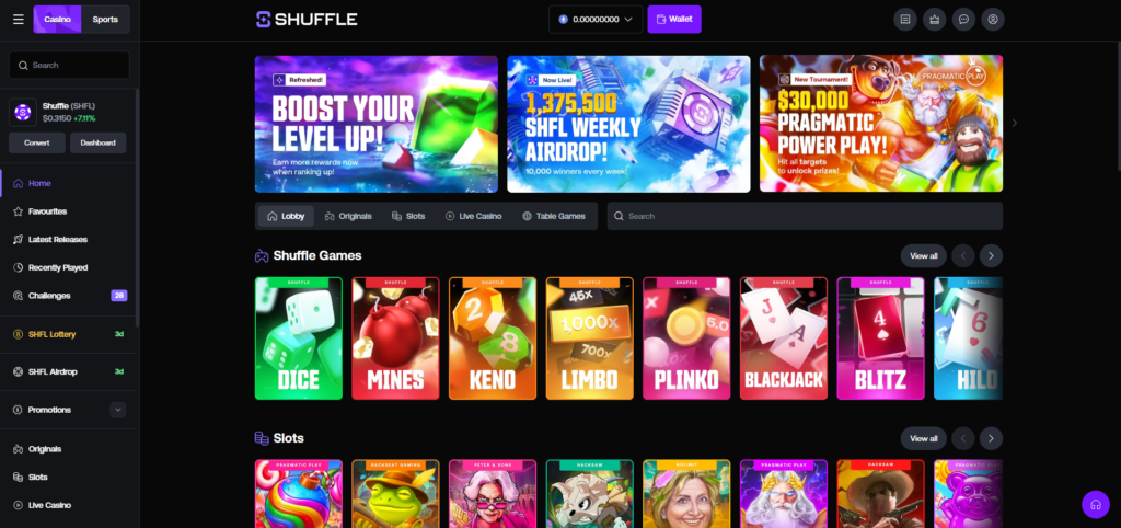 Shuffle Casino and Live Casino