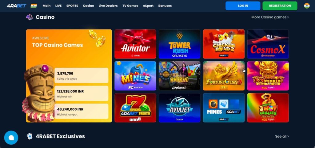 4rabet Casino Section Overview