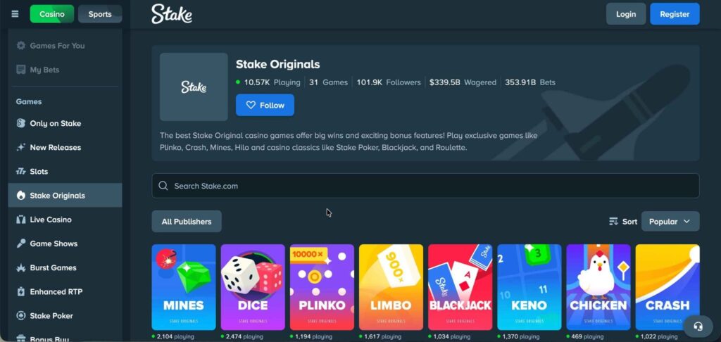 Stake Casino Section Overview