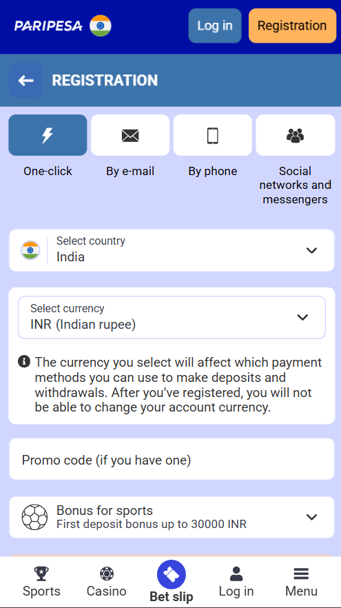 Register on Paripesa