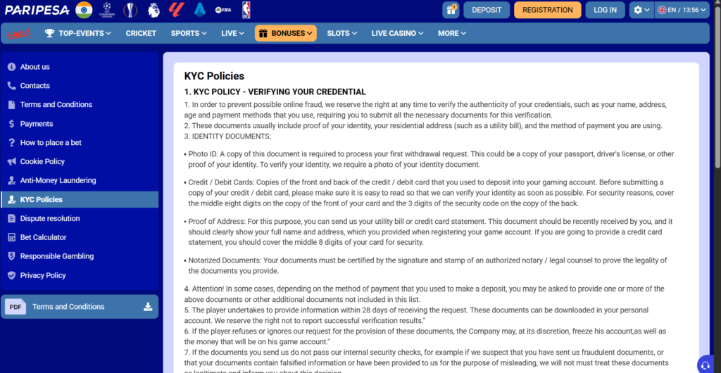 Verification of Paripesa Account
