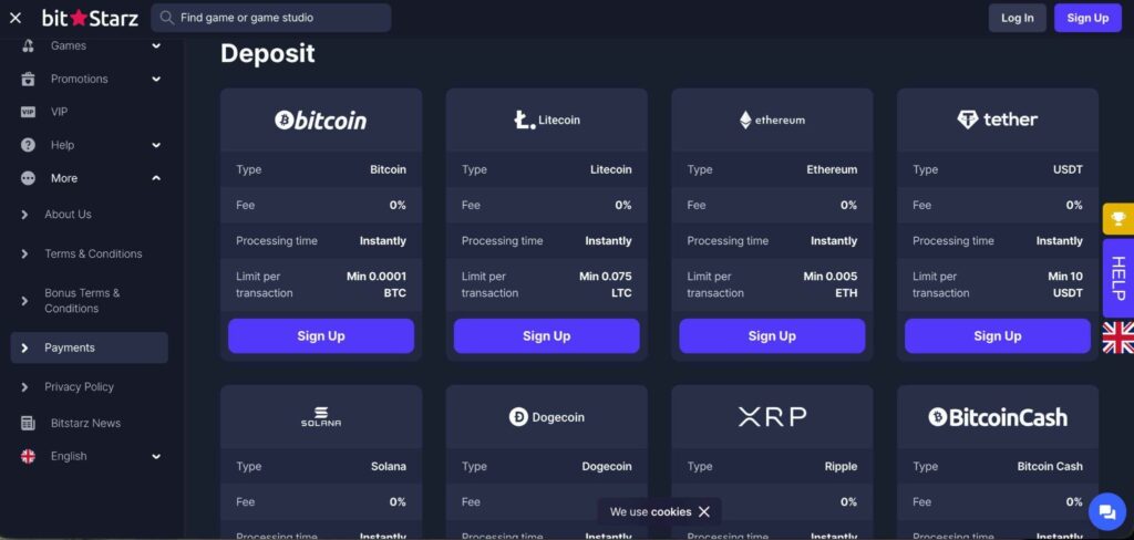 BitStarz Deposit Methods