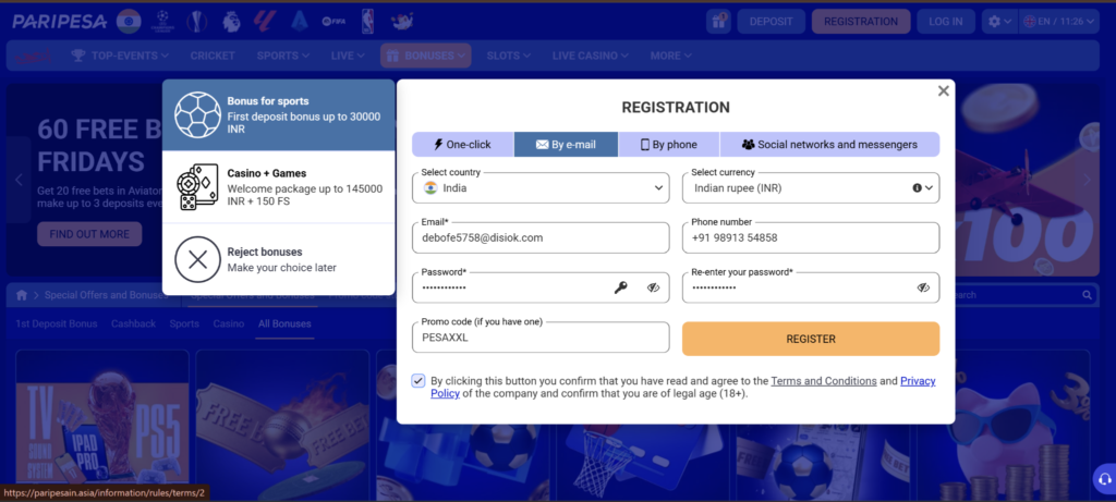 Paripesa Registration by e-mail