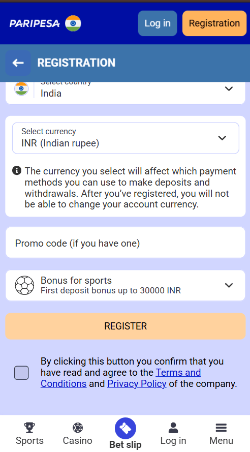 Getting started with Paripesa registration
