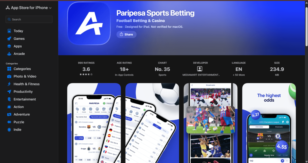 download the Paripesa App iOS