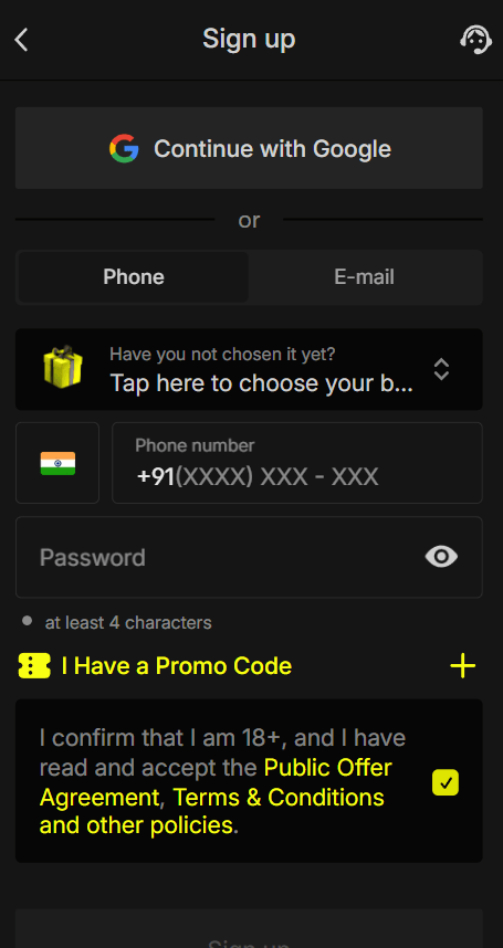 Register on Parimatch Using Mobile