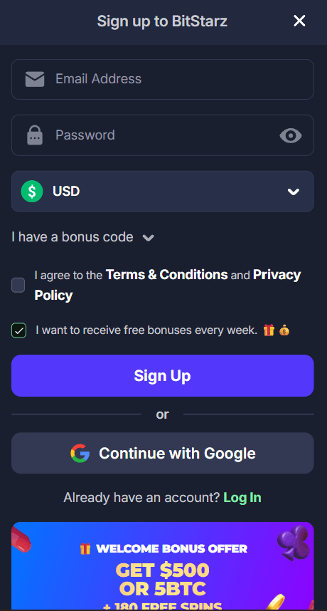 Register on Bitstarz Using Mobile