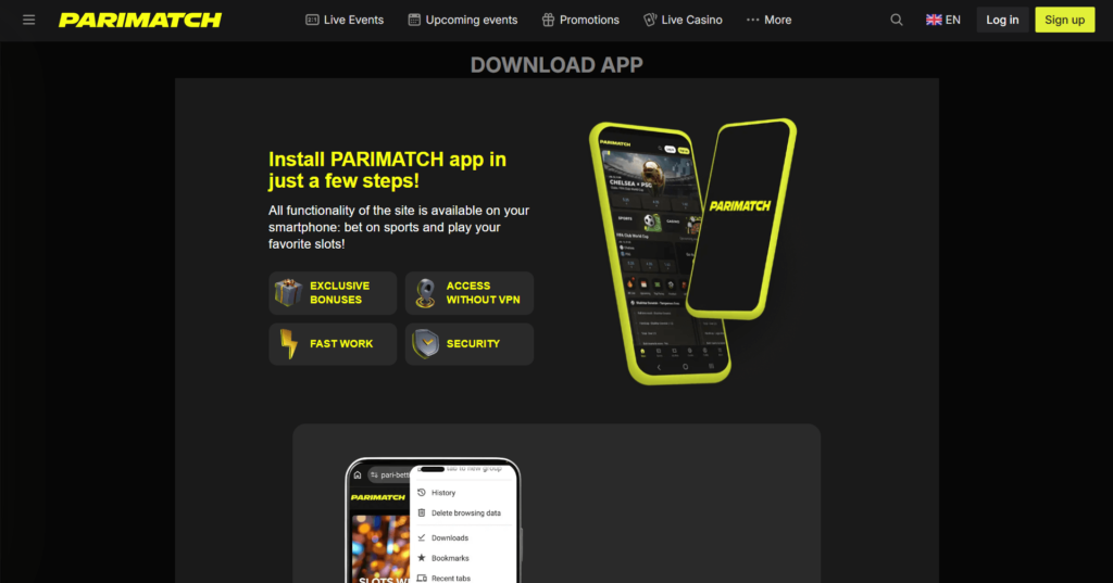 download/access the Parimatch PWA App