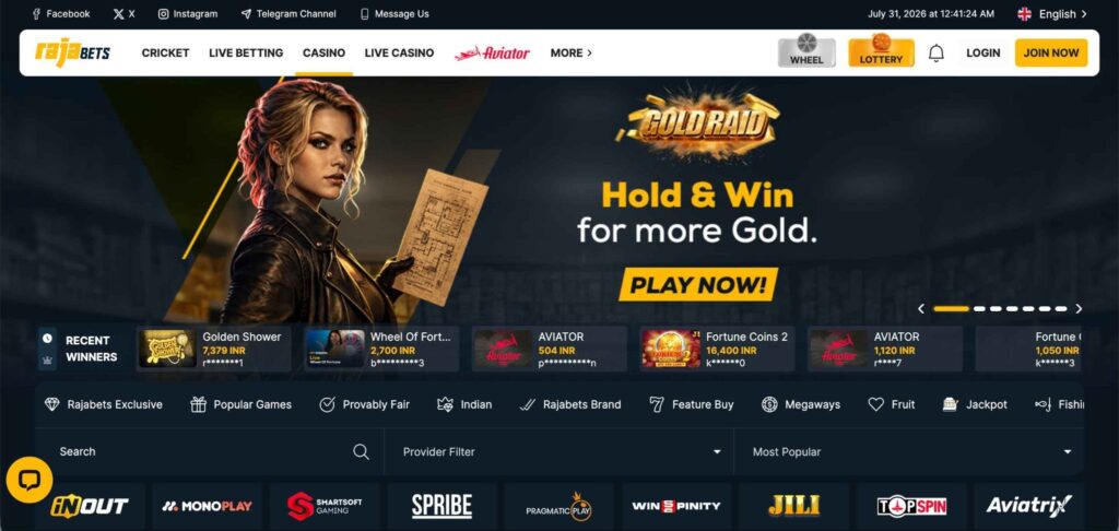 Rajabets Casino Section Overview