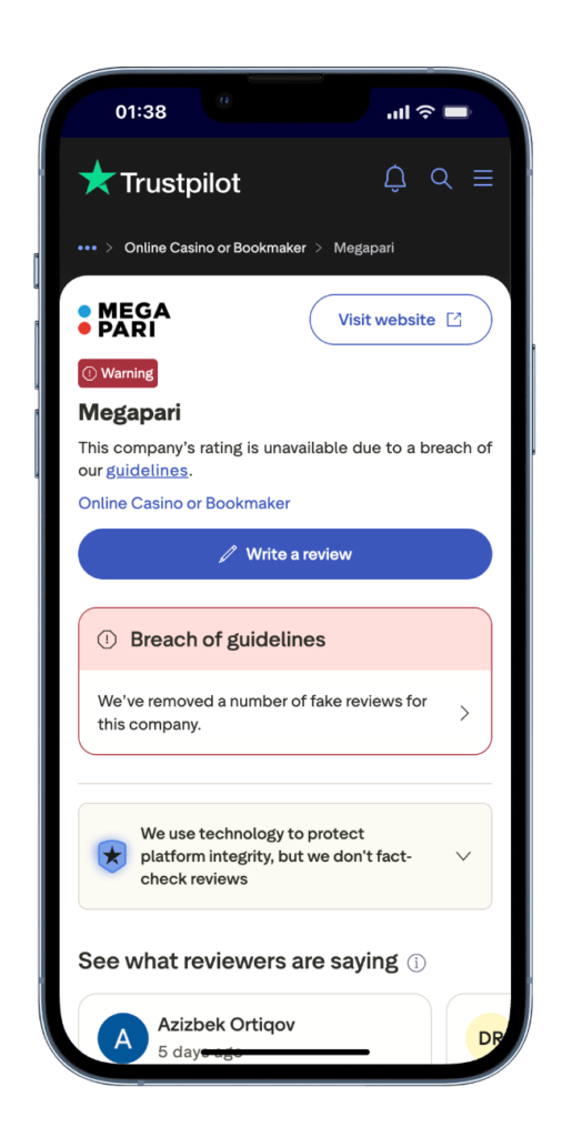Megapari Trustpilot reviews 