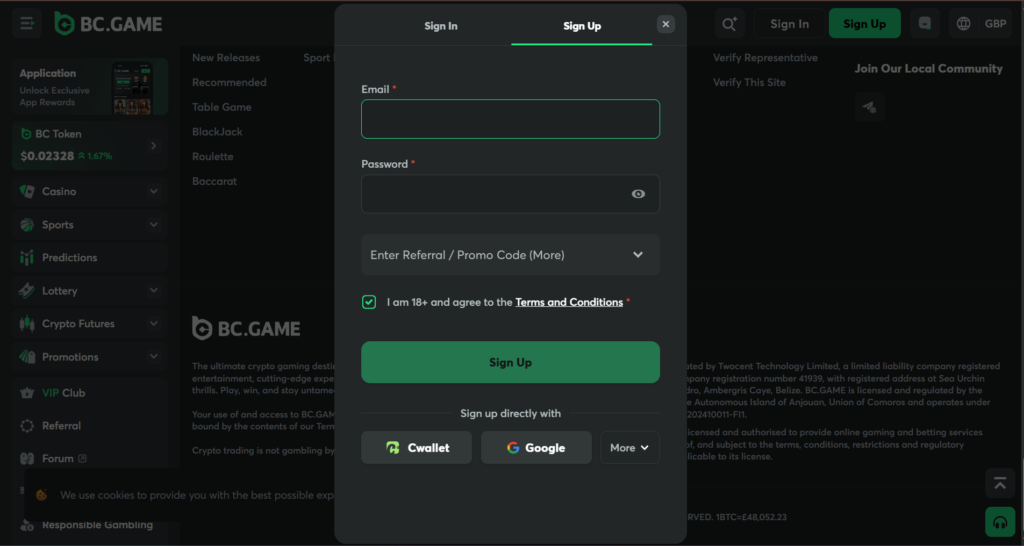 BC Game Registration
