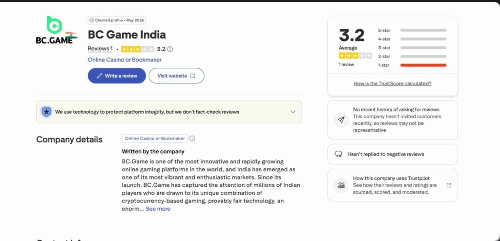 BC.Game Trustpilot User Reviews