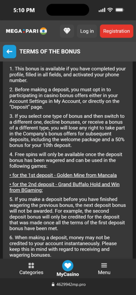Use the Megapari Bonus on Casino Games