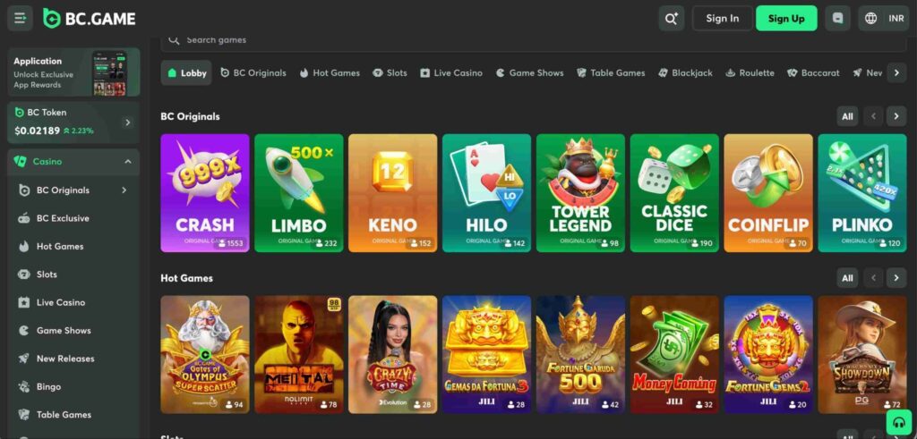 BC.Game Casino Section Overview