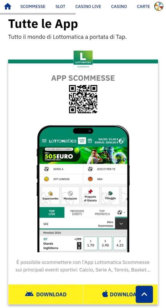 Bonus utilizzabili tramite App Lottomatica