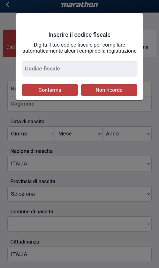 Iscrizione a Marathonbet da mobile