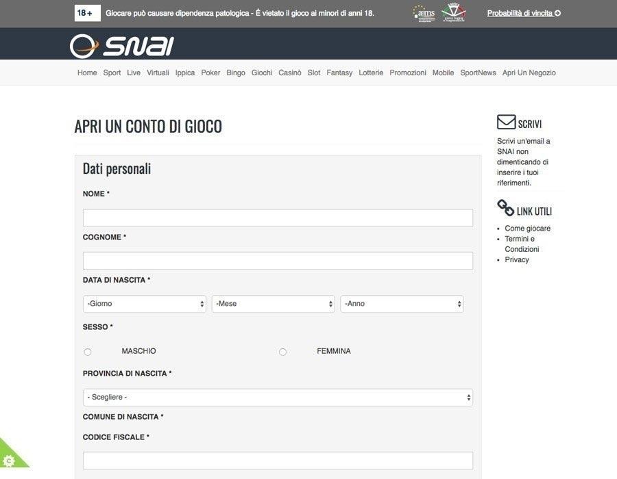 Registrazione classica su SNAI: tutti i passaggi da seguire