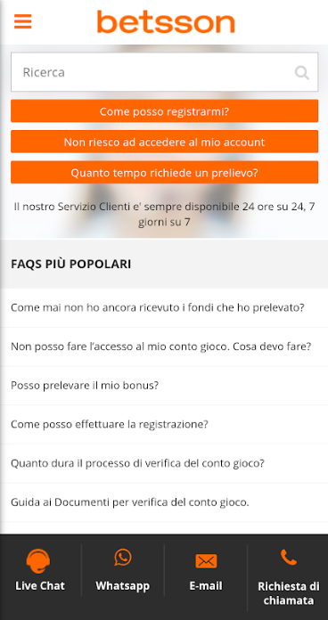 Servizio clienti Betsson