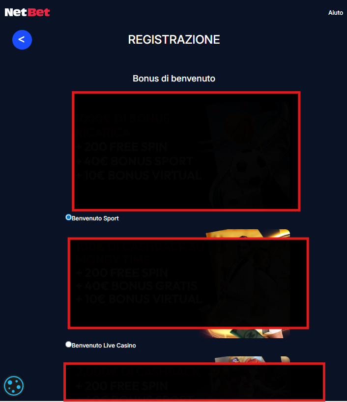 netbet codici promo
attivare la Welcome Offer Sport