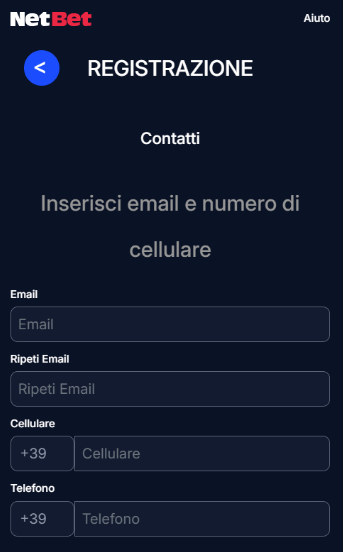 Registrazione a NetBet
contati