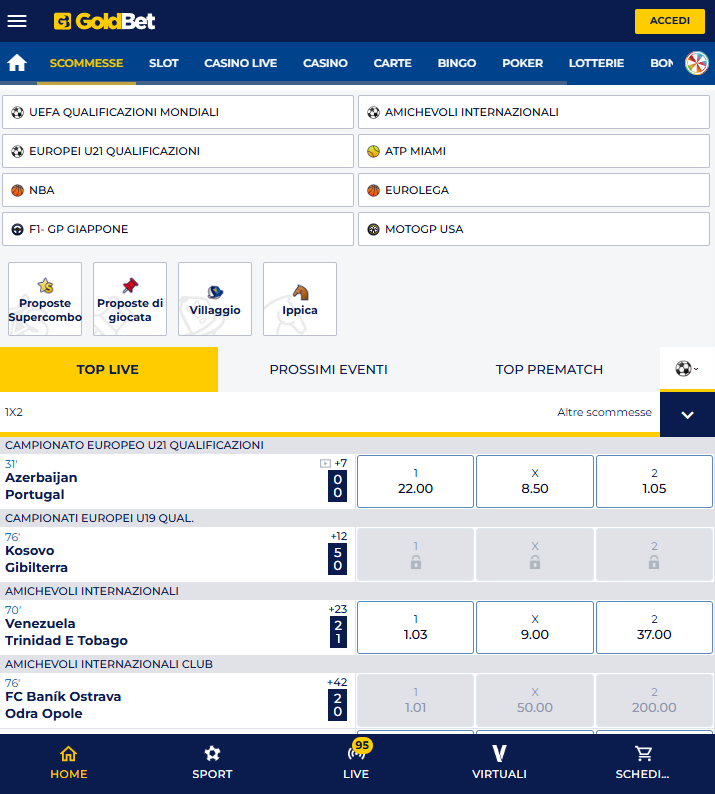 GoldBet: quote e mercati di scommessa