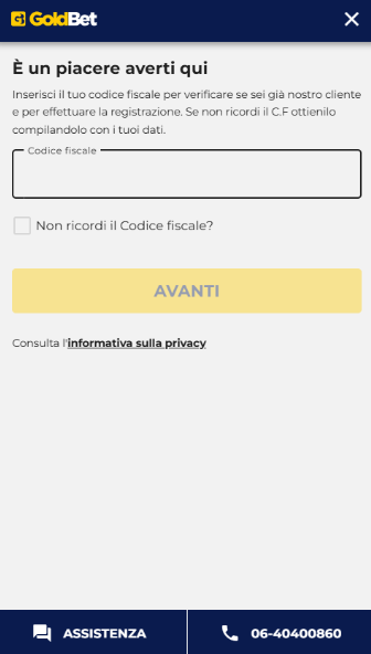 Registrazione a GoldBet