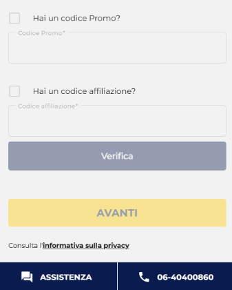 Registrazione a GoldBet
utilizza il codice promo