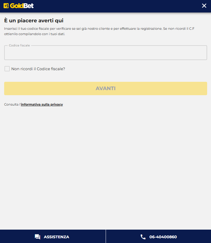 GoldBet: guida alla registrazione