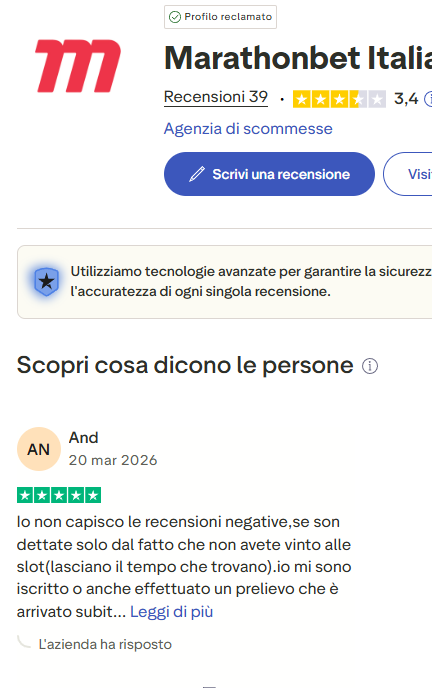 Recensioni Marathonbet su Trustpilot