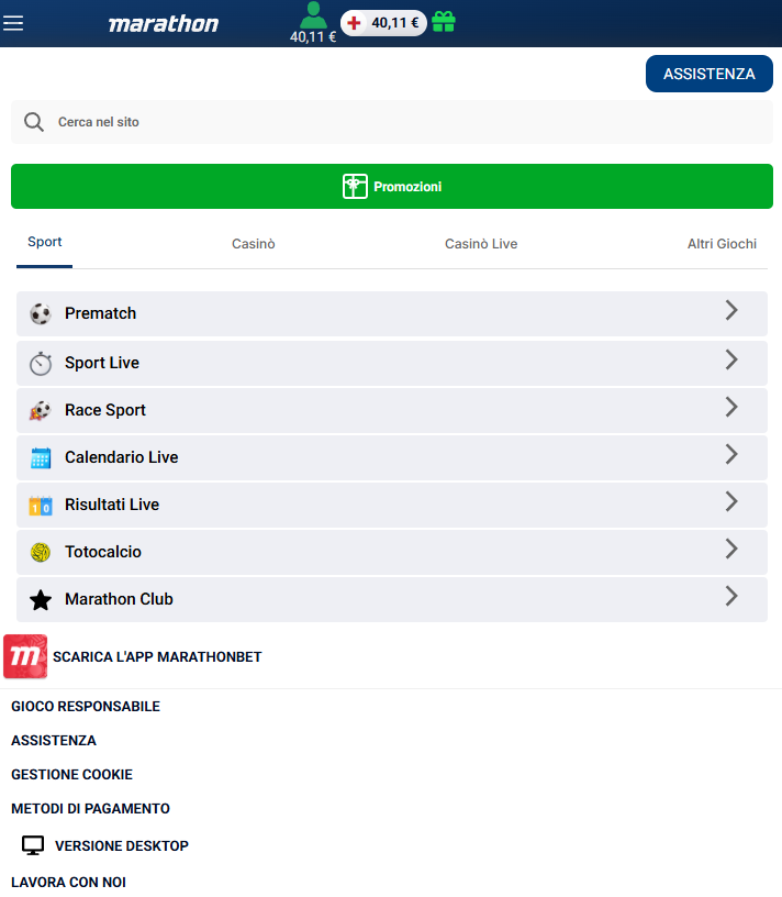 Scommesse Sportive su Marathonbet