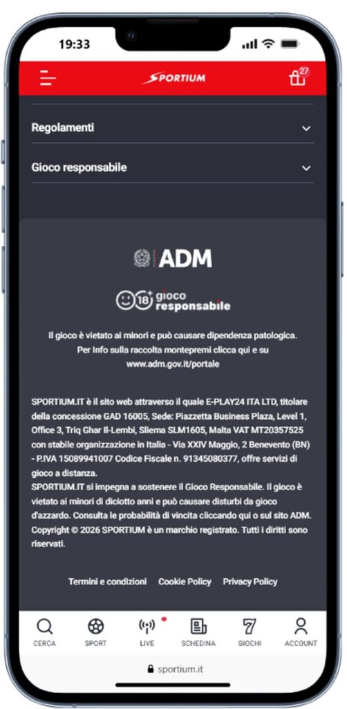 sportium gioco responsabile